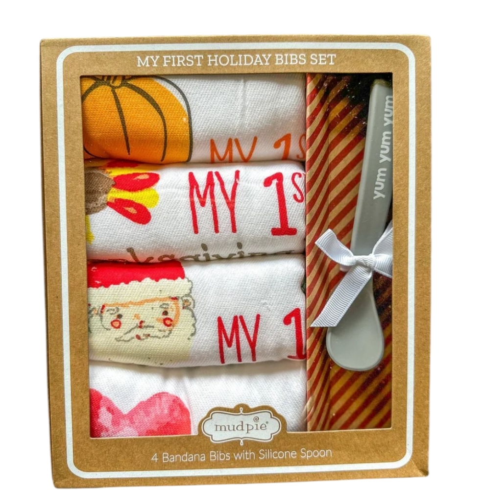 NEW....Mud Pie My 1st Holiday Bib 4 Spoon Set
